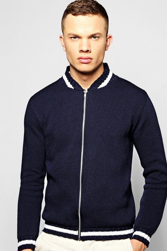 Knitted Bomber Jacket With Varsity Rib